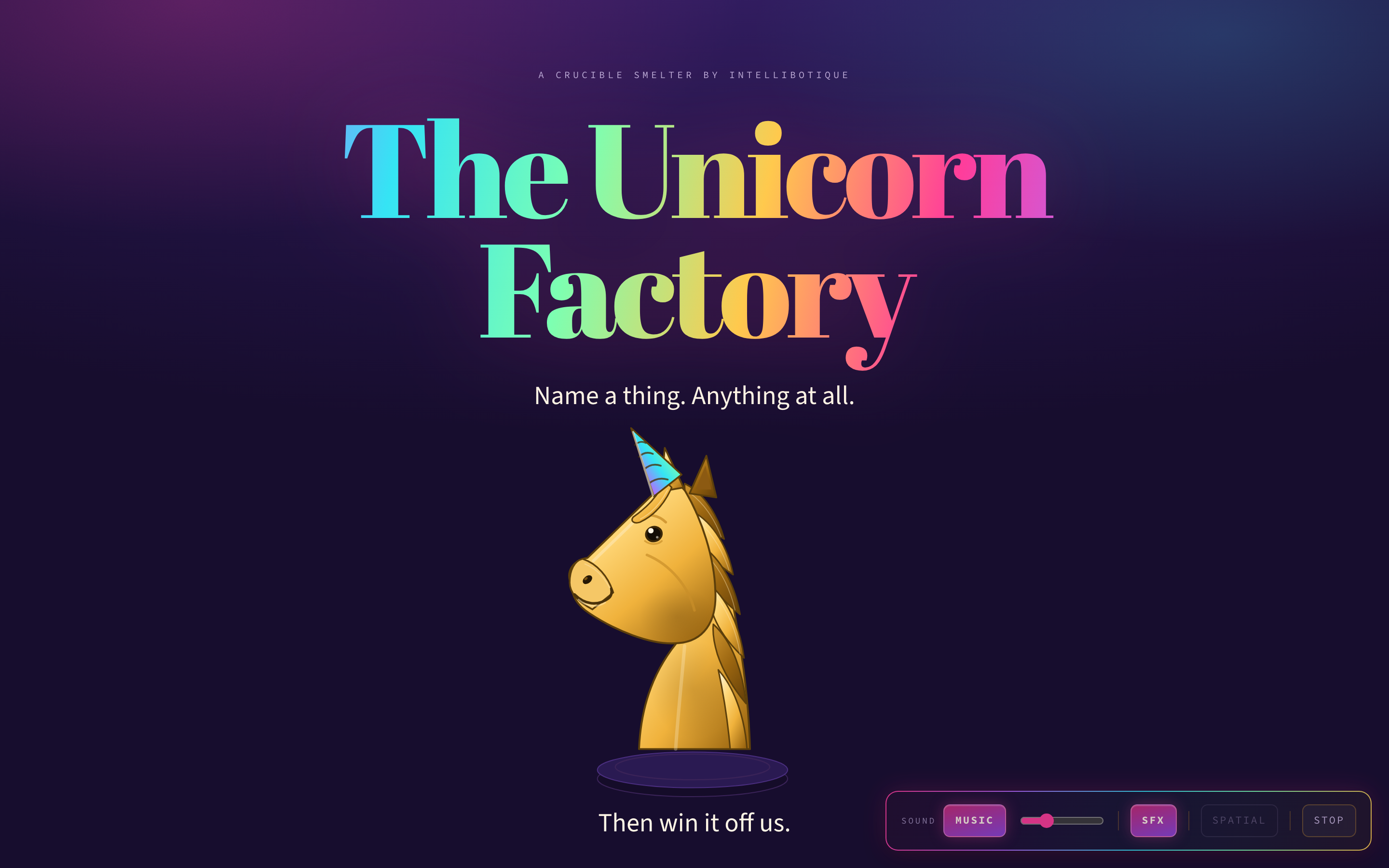 Capture of The Unicorn Factory as it displayed on 2026.08.06